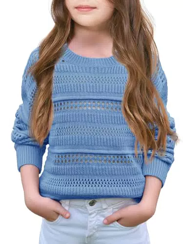 Haloumoning Mädchen Pullover Langarm Rundhals Einfarbig Casual Strickpullover