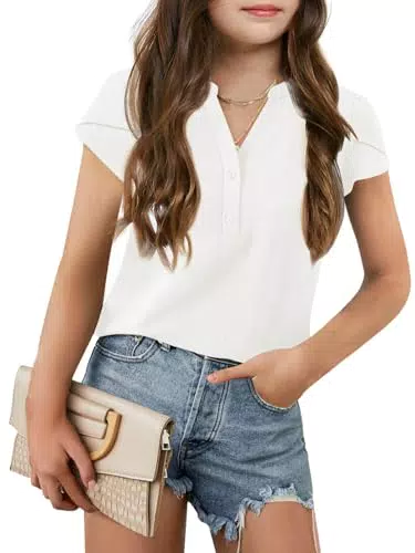 Haloumoning Mädchen T-Shirt Kurzarm V-Ausschnitt Freizeitmode für Kinder