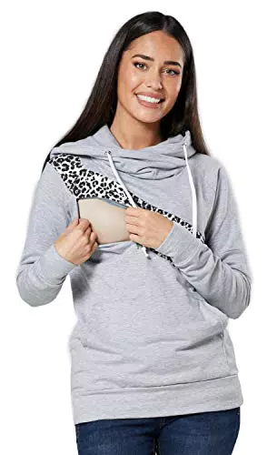 HAPPY MAMA Umstands Kapuzenpullover mit Langarm für die Stillzeit