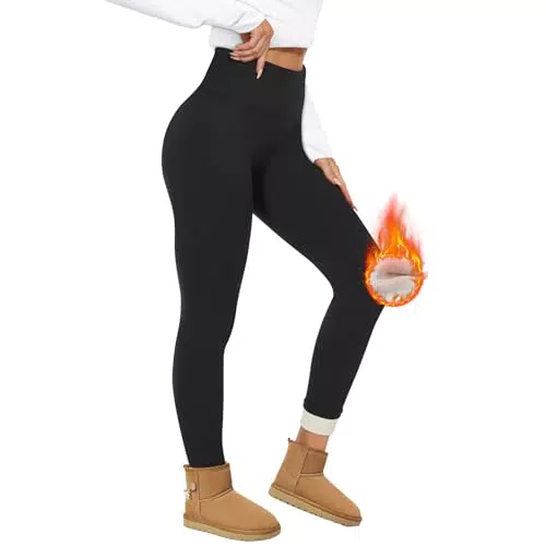 HIPOWER Thermo Leggings Gefüttert Damen Winter Verdickte Thermoleggins Warm Plüsch Fleece Leggins High Waist Blickdicht Thermostrumpfhose für Outdoor Freizeit（Schwarz