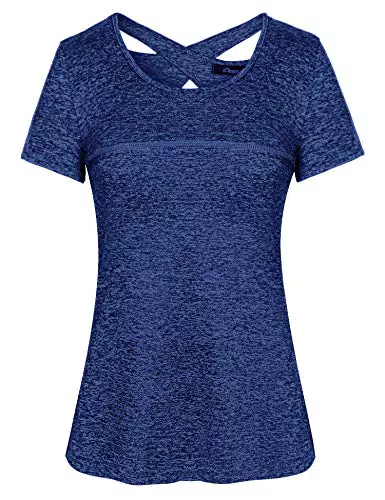 iClosam Damen Sport T-Shirt Running Fitness Laufshirt Kleidung Yoga Top Funktionsshirt Sportshirt Kurzarm Atmungsaktiv