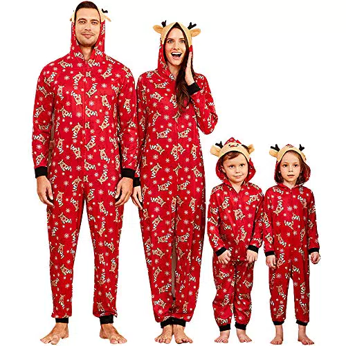 IFFEI Weihnachtspyjama für die Familie mit Schnee- und Rentier-Aufdruck