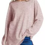 Imily Bela Langarmshirt Damen Oversize Pullover mit Rundhalsausschnitt und Schlitz