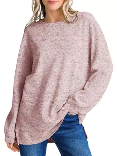Imily Bela Langarmshirt Damen Oversize Pullover mit Rundhalsausschnitt und Schlitz