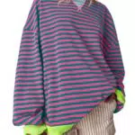 Imily Bela Oversized Sweatshirt Damen Gestreift Langarm Pullover Rundhals