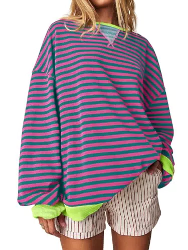 Imily Bela Oversized Sweatshirt Damen Gestreift Langarm Pullover Rundhals