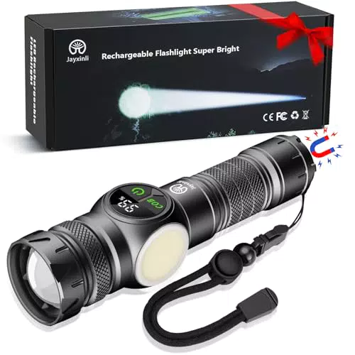 Jayxinli LED Taschenlampe 500000 Lumen, USB Aufladbar, 9 Leuchtmodi, Zoom