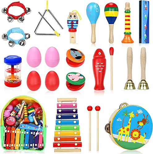 Jojoin Musikinstrumente für Kinder - Holzspielzeug Trommel und Xylophon