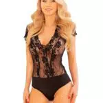 Kalimo Spitzenbody Thina für Damen | Eleganter Bodysuit kurzarm aus Mesh