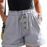 Karlywindow Damen Shorts Hohe Taille Paperbag Kurze Hose Sommerhose A Linie