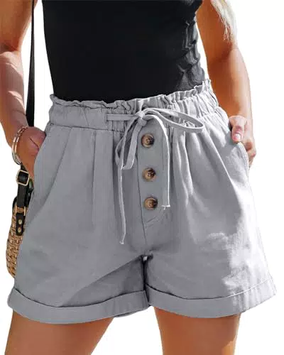 Karlywindow Damen Shorts Hohe Taille Paperbag Kurze Hose Sommerhose A Linie