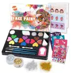 Professionelle Kinderschminke Set mit Pinsel und Schablonen für Fasching und Karneval