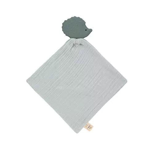 LÄSSIG Tröster Tuch mit Beißring aus Naturkautschuk und Bio-Baumwolle/Teether Comforter Hedgehog