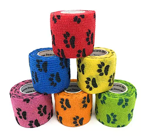 LisaCare selbsthaftende Bandage - 6 Rollenpflaster Hunde Verbandsmaterial 5cm - elastische Bandage - Haftbandage Hund medizinisch zertifiziert
