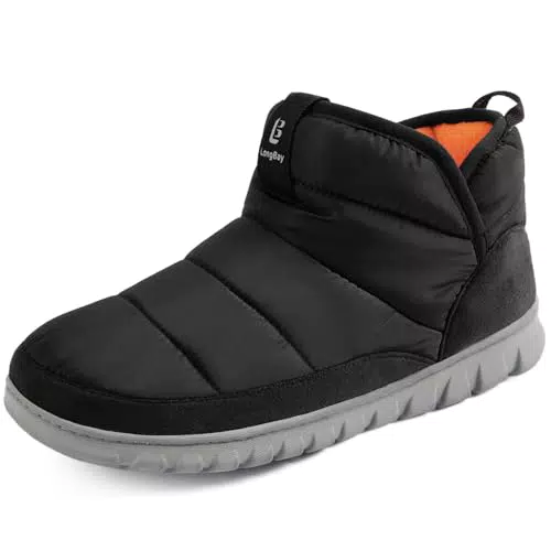 LongBay Herren Hausschuhe mit Memory Foam und rutschfester Gummisohle