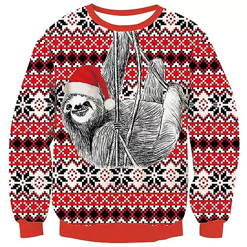 Loveternal 3D Faultier Weihnachtspullover für Kinder Unisex Langarm Pullover