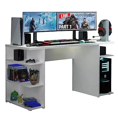 Madesa Gaming Computertisch mit 5 Regalen – Moderner Schreibtisch für Büro und Homeoffice