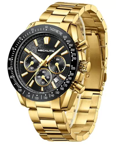 MEGALITH Herren Armbanduhr Edelstahl Analog Quarz Chronograph wasserdicht