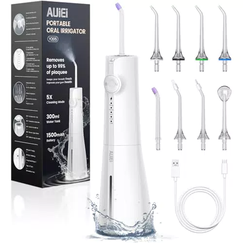 AUIEI Munddusche Kabellos - Elektrischer Zahnreiniger Waterflosser mit 5 Modi