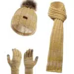 NATUST Damen Winter Mütze Schal Handschuhe Set - Dickes Strickset, Weich und Warm