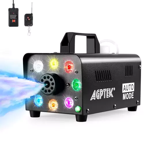AGPtEK Nebelmaschine mit kabelloser Fernbedienung und LED Licht für Feste