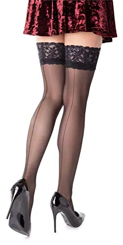 NOQ Halterlose Strümpfe mit Rückennaht, Oberschenkel hoch, Dessous Penelope