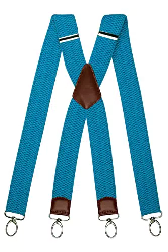 Olata Extra Breite Herren Hosenträger X-Form mit Braun Leder und Karabinerhaken 4 cm. Schwarz