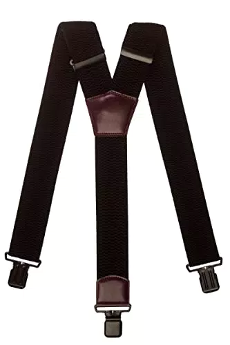 Olata Extra Breite Herren Hosenträger Y-Form in Schwarz mit Farbigem Leder 5 cm. Hellgrau