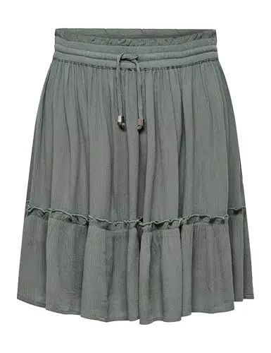 ONLY Damen Mini Volant Rock Kurzer A-Linien Chiffon Rüschen Skirt mit Tunnelzug Bund ONLIBIZA