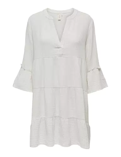 ONLY Damen Tunika Kleid ONLThyra Peplon Dress Sommerkleid mit 3/4-Ärmeln 15267999 Cloud Dancer XL