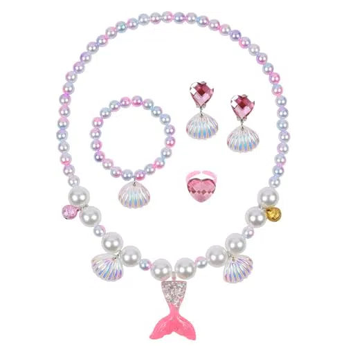 OSDUE Meerjungfrau Schmuckset für Mädchen – Halskette, Ringe, Armbänder und Ohrringe