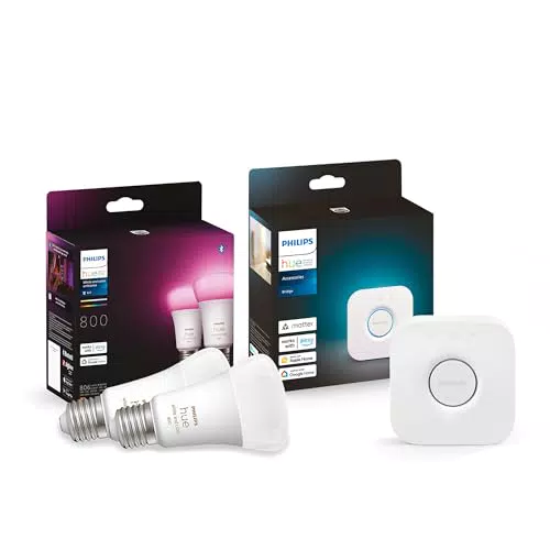 Philips Hue LED E27 Lampe mit Hue Bridge – Steuerung per App und Sprache