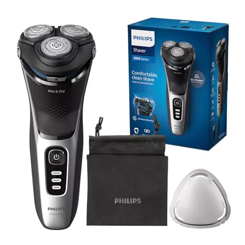 Philips Shaver Series 3000 Elektrischer Nass- und Trockenrasierer für Männer in Schwarz