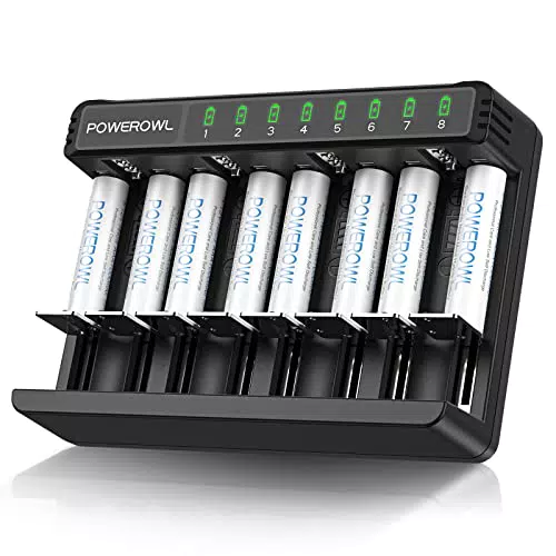 POWEROWL AAA Akkuladegerät für NI-MH NI-CD AA/AAA/C/D Akkus, Typ C, Micro USB