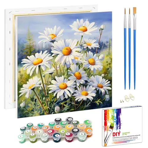Pujeknm Malen nach Zahlen für Erwachsene - Gänseblümchen DIY Ölgemälde Kit
