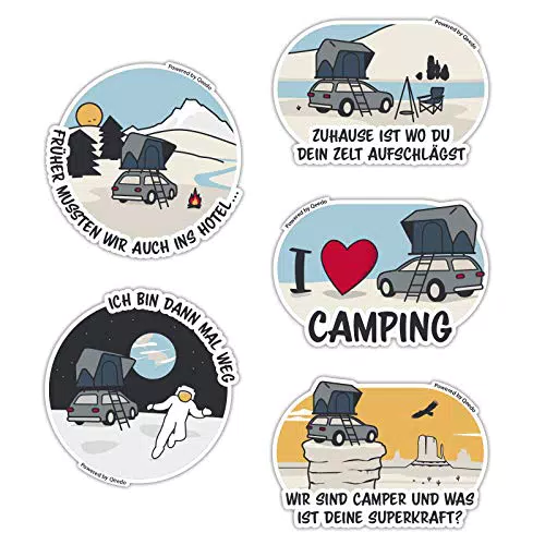 qeedo Camping Sticker Set – Witzige Aufkleber mit Camping Motiven für Autos