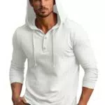 Runcati Herren Kapuzenpullover Langarm Henley Oversized Sweatshirt