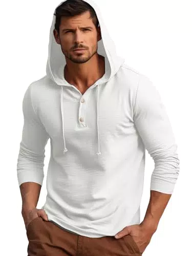 Runcati Herren Kapuzenpullover Langarm Henley Oversized Sweatshirt