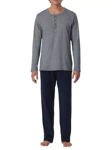Schiesser Herren Schlafanzug lang Pyjamaset, Blau 800