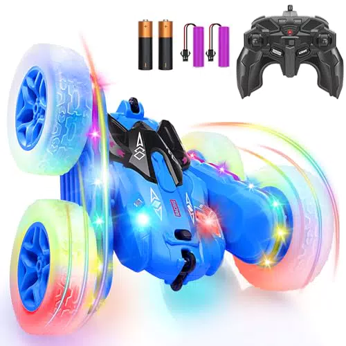 SGILE RC Stunt Auto mit LED-Lichtern, 360° drehbar, wiederaufladbares Kinderspielzeug