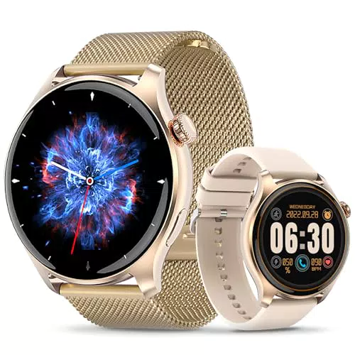 Smartwatch Damen mit Telefonfunktion, 1,43 Zoll Touchscreen, Bluetooth Fitnessuhr