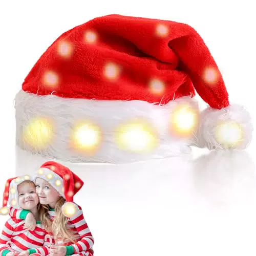 Sporgo LED Nikolausmütze für Kinder – Plüsch Weihnachtsmütze mit Licht
