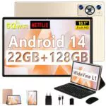 Tablet 10 Zoll Android 14 mit Tastatur, Octa-Core, 22GB RAM, 128GB ROM, GPS