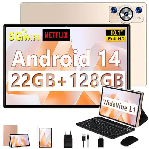 Tablet 10 Zoll Android 14 mit Tastatur, Octa-Core, 22GB RAM, 128GB ROM, GPS