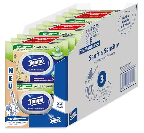 Tempo Toilettenpapier feucht und sanft – Trio-Pack für empfindliche Haut