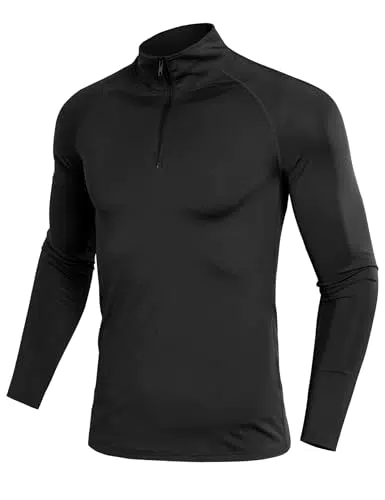 Terecey Herren Laufshirt Langarm mit 1/4 Reißverschluss – Atmungsaktiv und Schnelltrocknend