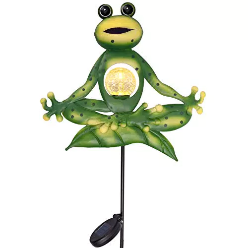 TERESA'S COLLECTIONS Solarlampe Frosch Yoga - Wetterfeste Gartenfigur für Außen