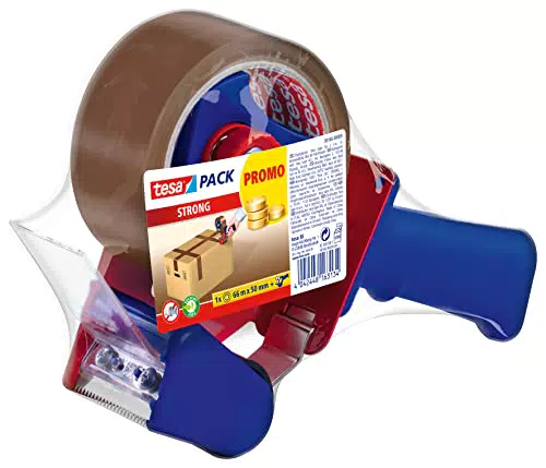 tesa tesapack Strong Handabroller mit geräuscharmem Paketklebeband