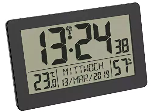 TFA Dostmann Digitale Funk-Wanduhr 60.2557.01 mit Wecker und Temperaturanzeige