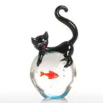 Tooarts Glasornament Katze und Goldfisch – Mundgeblasen für Zuhause